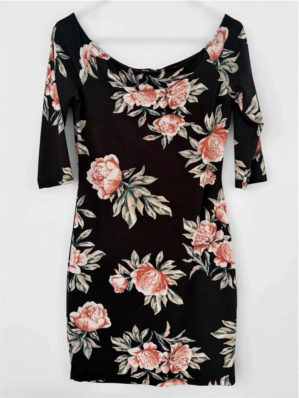 Charlotte Russe Black Floral Bodycon Mini Dress Size S
